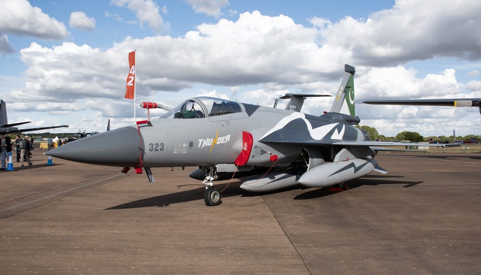 A JF-17 Thunder Block III the AESA-radar, PL-15-capable latest standard.