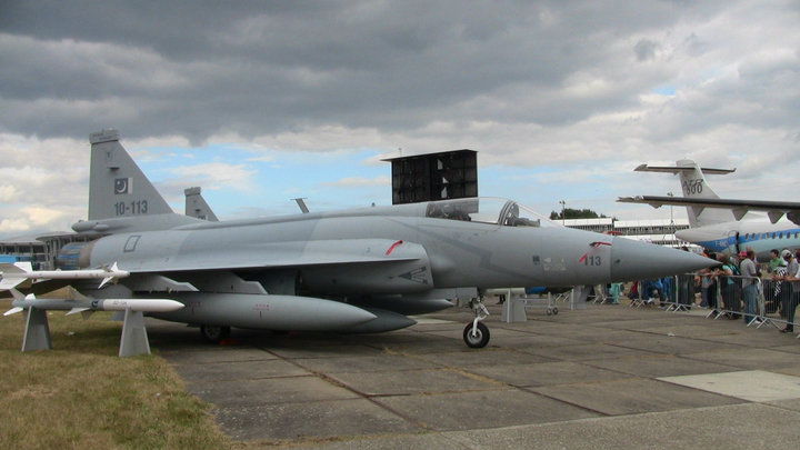 A Pakistan Air Force JF-17 Thunder on display a home-built frontline fighter.