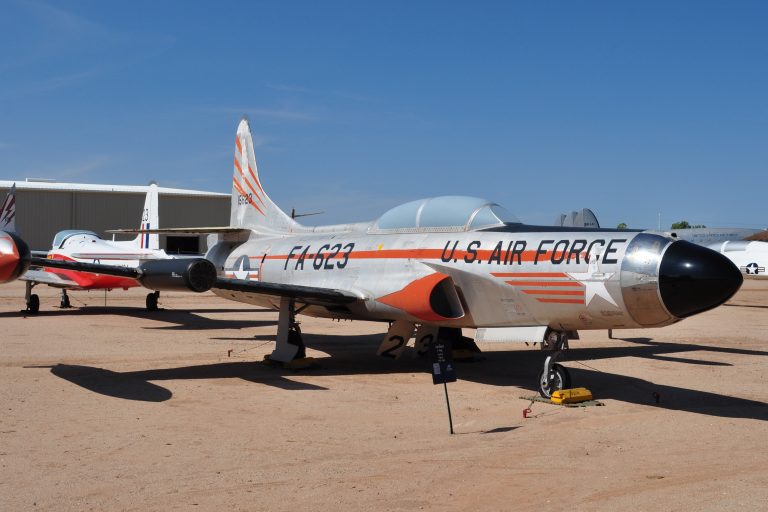 An F-94C showing the ring of doors around the nose radome that hid its 24 rockets.