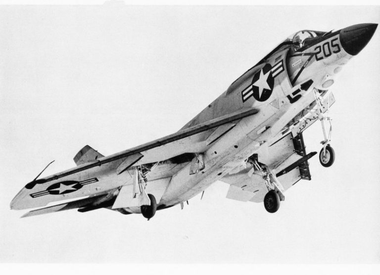 A McDonnell F3H-2 Demon of squadron VF-141 in flight, 1960 the Navys swept-wing all-weather interceptor.