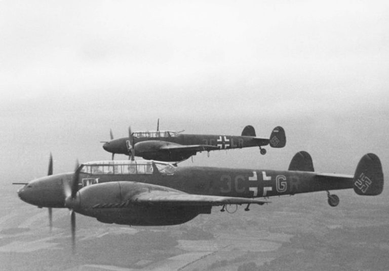 A Luftwaffe Bf 110 during the war  the twin-engine heavy fighter in wartime service.