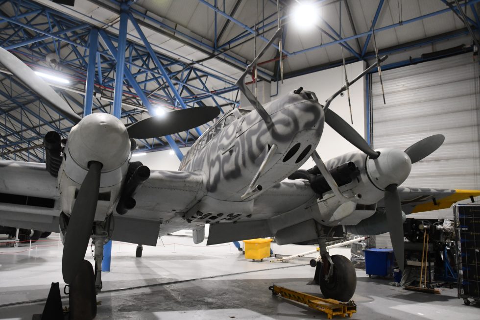 A Bf 110 G-4 night fighter preserved at the RAF Museum London, radar antennas intact  one of only two survivors.