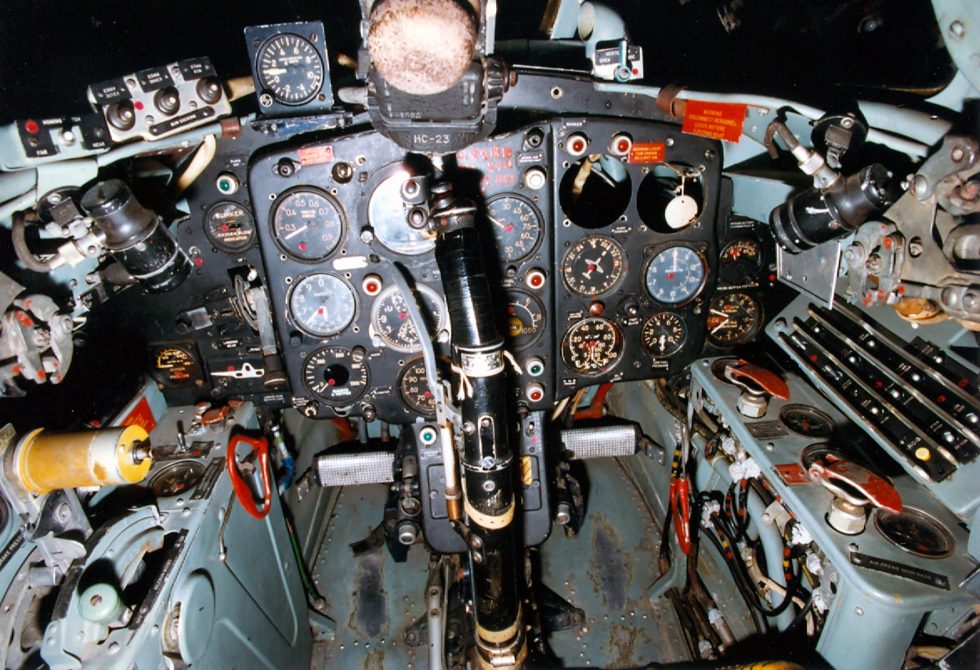 Inside the MiG-15 cockpit simple, rugged and pressurised.