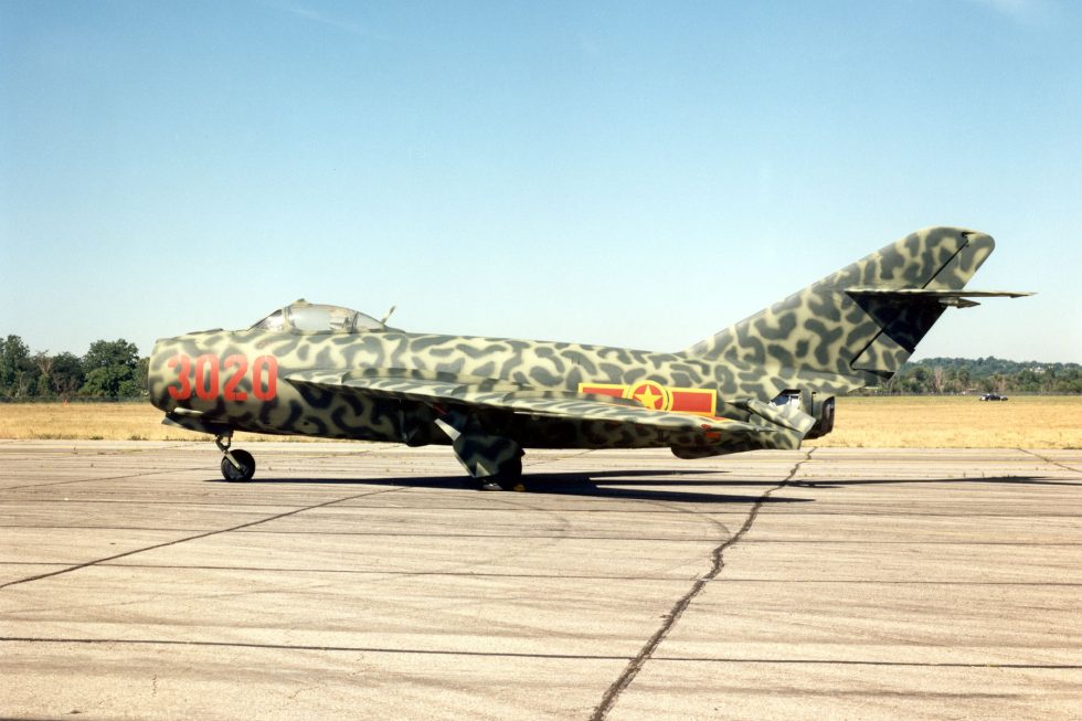 A MiG-17 Fresco in North Vietnamese markings, preserved at the National Museum of the U.S. Air Force.