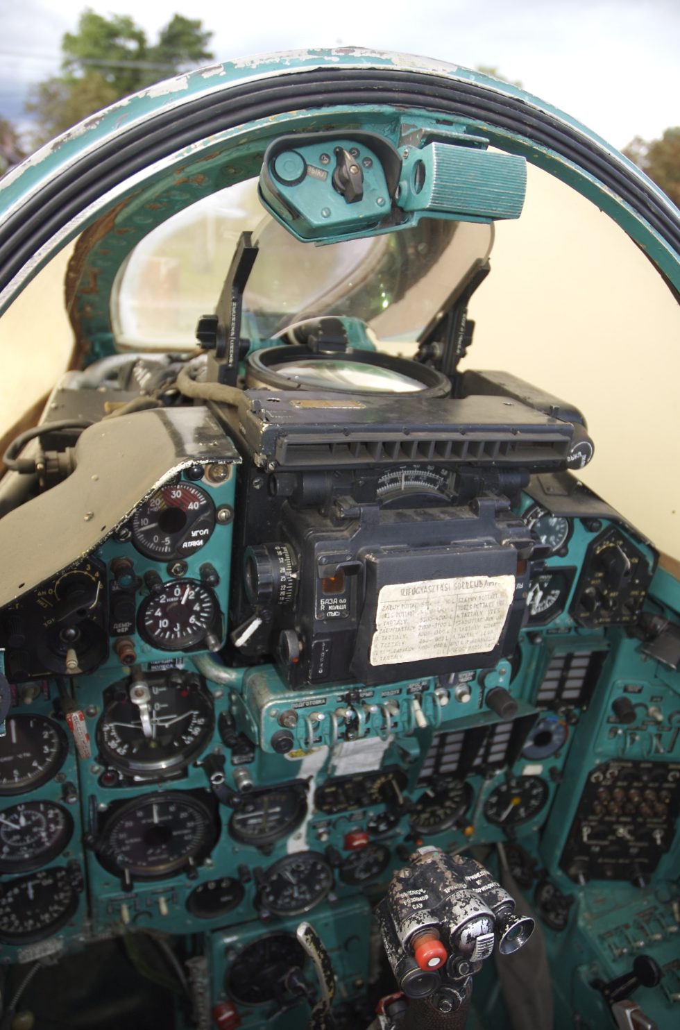 The MiG-23MF cockpit  analog instruments and the Sapfir-23 radar controls of an early Flogger.