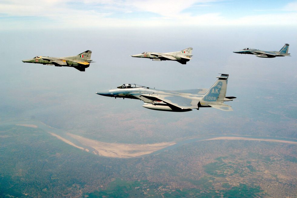 Indian Air Force MiG-27 Floggers flying over India during Exercise Cope India 2004.