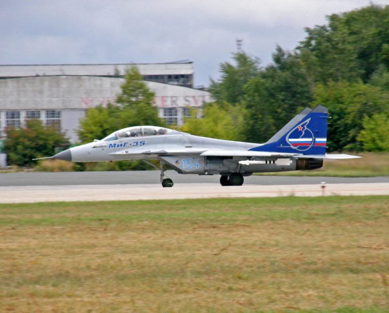 The MiG-35 on static display a jet far more often seen at shows than in squadron service.