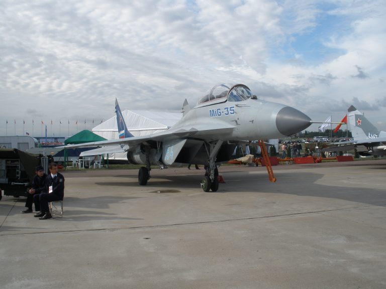 A Mikoyan MiG-35 Fulcrum-F at the MAKS air show the most developed member of the MiG-29 family.