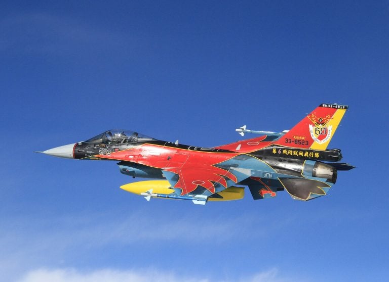 A JASDF Mitsubishi F-2 in flight  Japans enlarged, composite-winged take on the F-16.