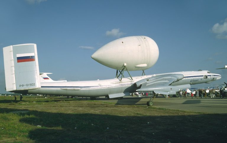 The VM-T Atlant, converted from a 3M bomber, with its distinctive twin tail.