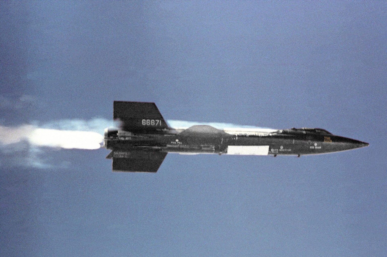 North American X-15 hypersonic rocket research aircraft in powered flight
