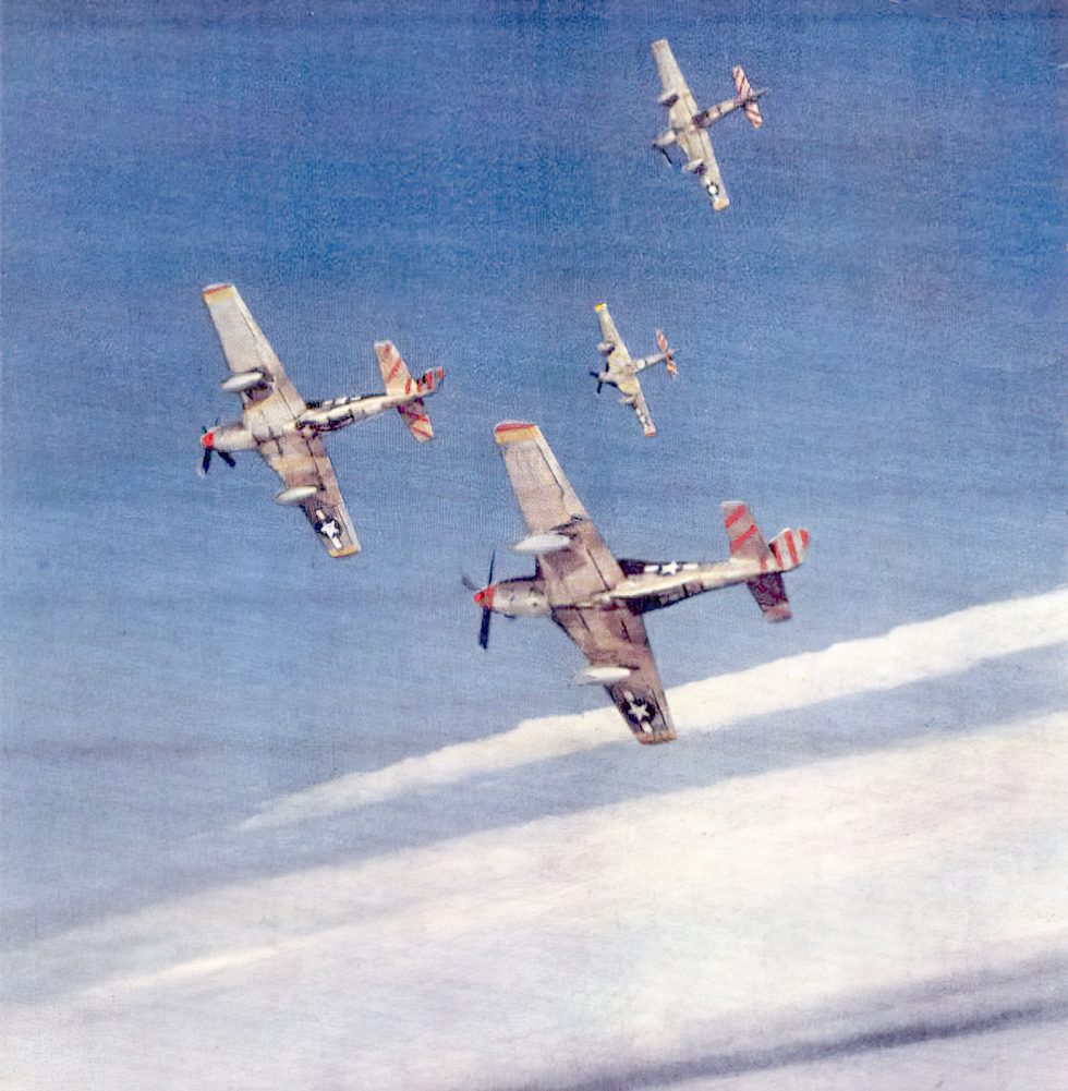 P-51D Mustangs of the 15th Air Force in formation, 1944  the shape of Allied daylight air power.