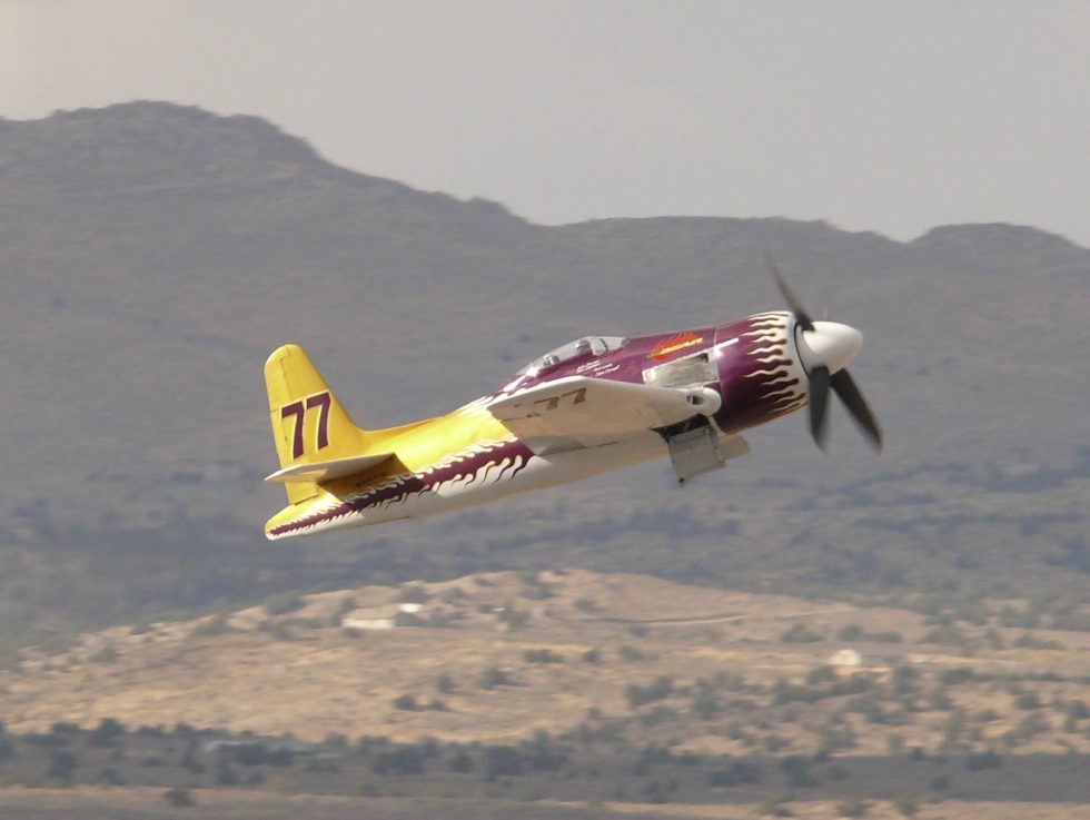 Rare Bear, the highly modified Bearcat racer, at the Reno Air Races  the fastest piston aeroplane on record.