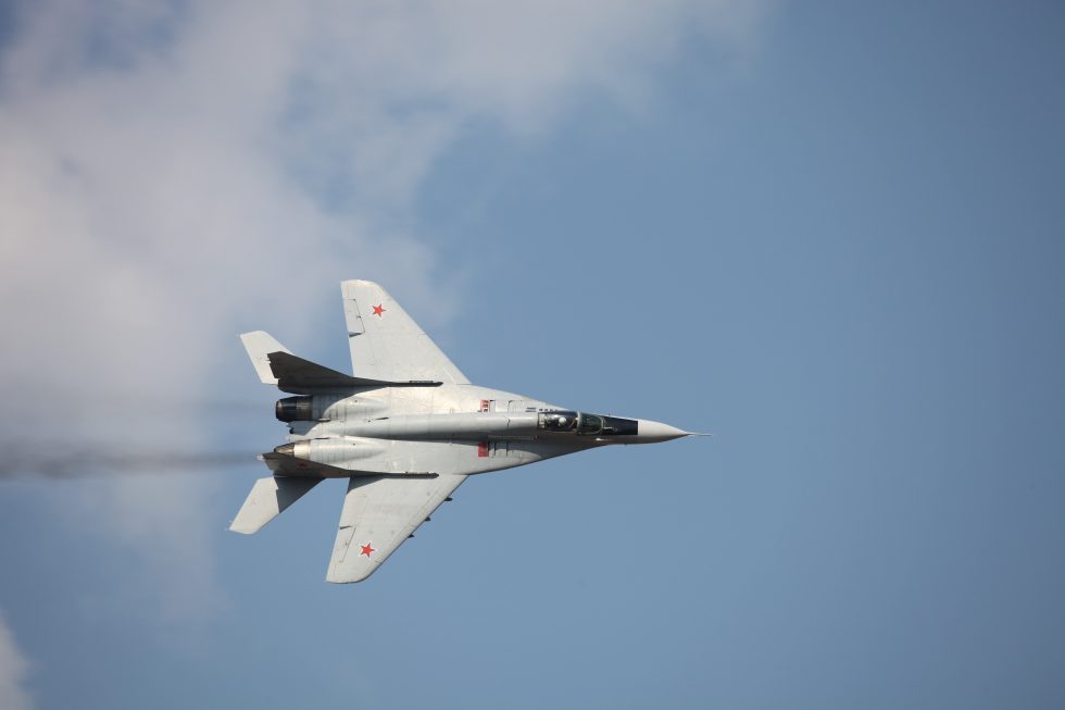 A Russian Air Force MiG-29 at a Russian Air Force centenary display.