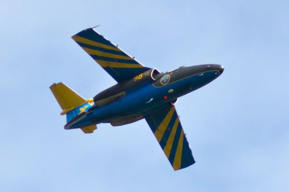 A Swedish Sk 60 flypast in display markings  the type stayed a natural aerobatic mount to the end.