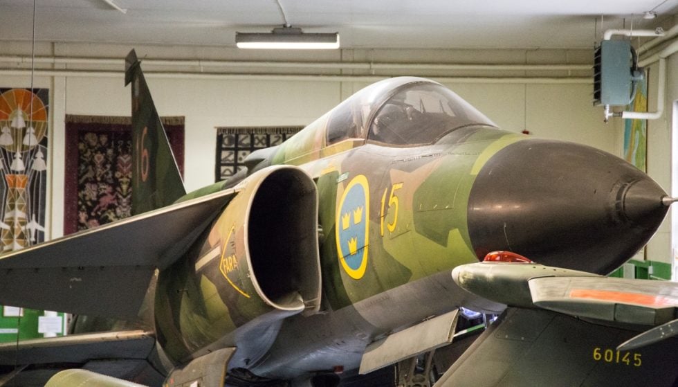 A Saab AJ 37 attack Viggen  the first version in service, built for road-base strike.