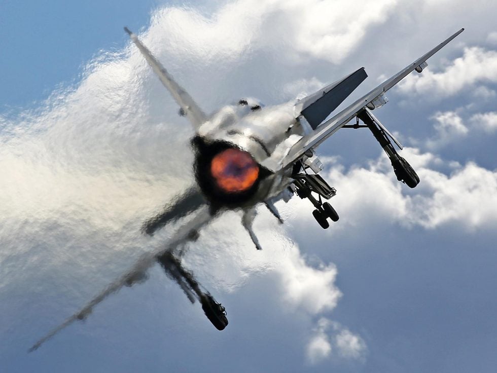 A preserved airworthy Viggen thundering through a display  a single RM8 turbofan at work.
