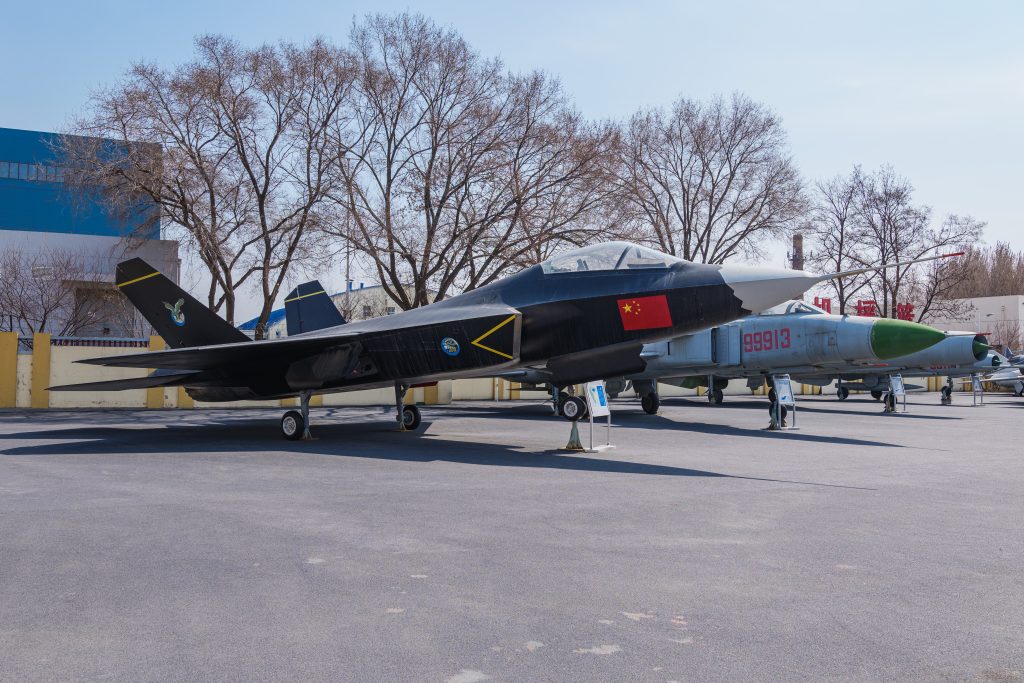 An FC-31 2.0 prototype on static display at the Shenyang Aircraft Corporation Aviation Expo Park.