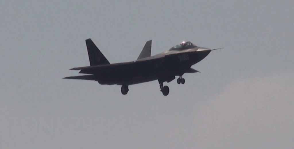 The FC-31 / J-31 demonstrator on the ground at Zhuhai, 2014, showing its twin-engine, twin-tail layout.