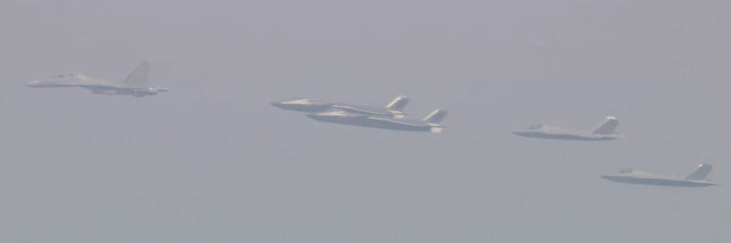A J-35A (foreground) flies in formation with a J-20 and a J-16 Chinas two stealth types together.