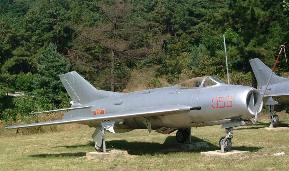 A Chinese-built Shenyang J-6 in naval-aviation markings the licence-built MiG-19.