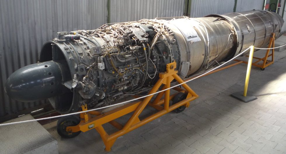 A SNECMA Atar 101G afterburning turbojet  the French engine that powered the production aircraft.
