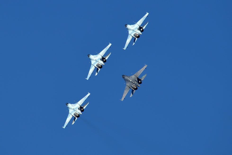 A Su-35S in a flight display  thrust vectoring gives it near-impossible post-stall agility.