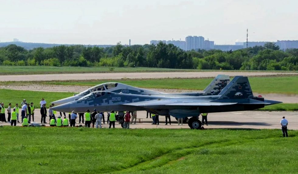 Two Su-57 airframes together Russia has fielded only a small fleet so far.