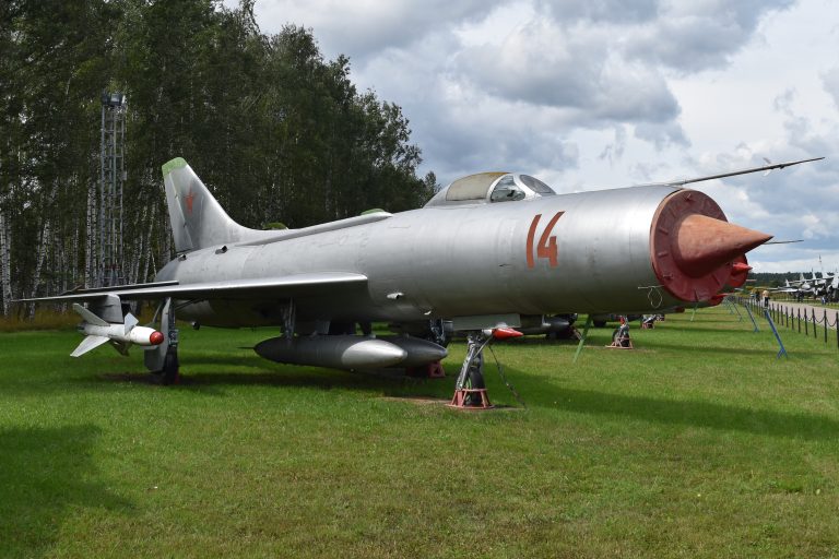 A second view of the Su-11, showing the intake cone and underwing R-8 missile rails.