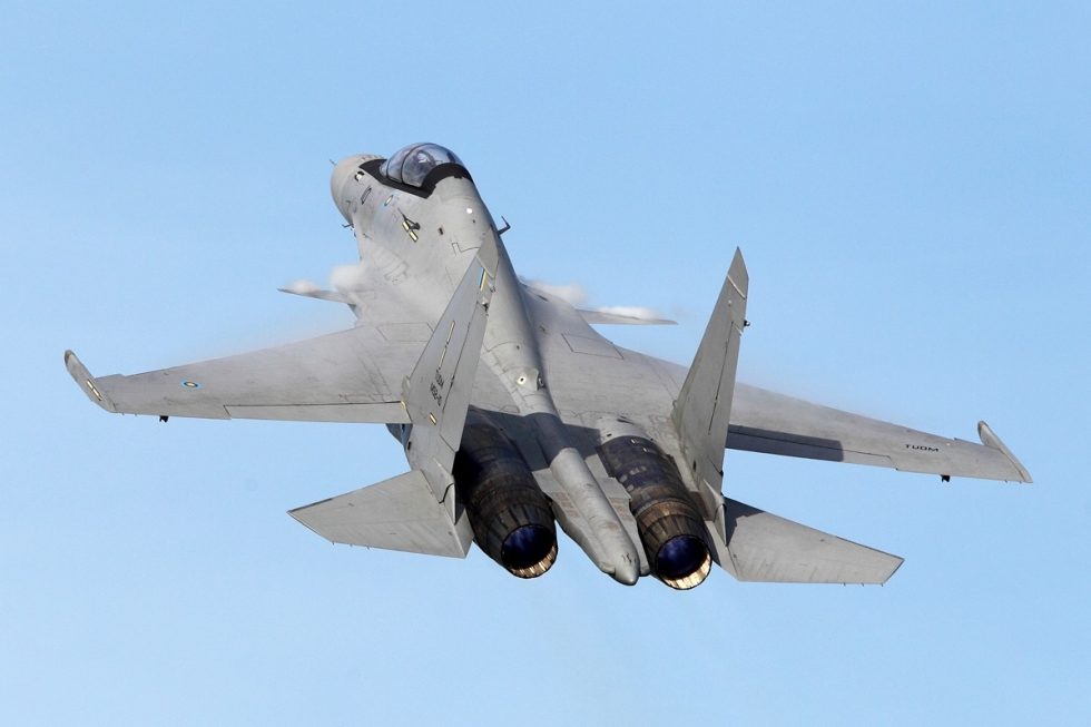 The twin AL-31FP thrust-vectoring nozzles that give the Su-30 its supermaneuverability.