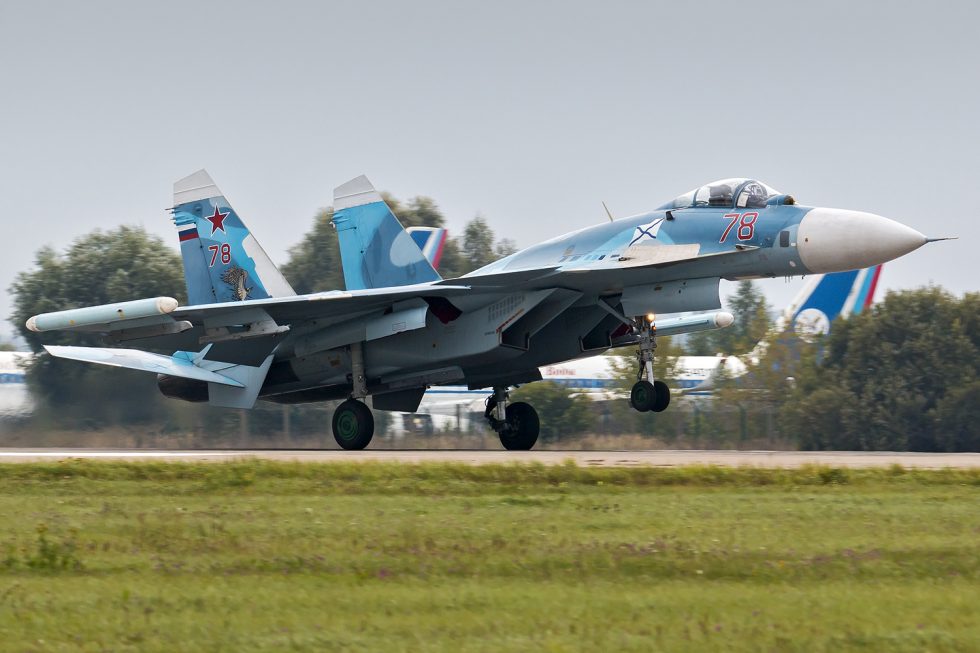 A preserved Su-33 at Kubinka  canards and folding wings on show.