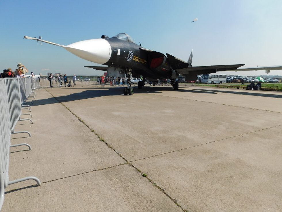 The single airframe on static display at MAKS 2019, long after its flying days.