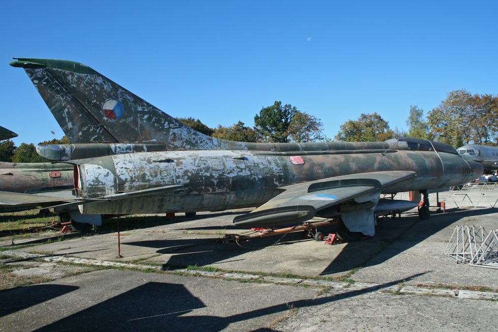 A two-seat Su-7U Moujik trainer  the tandem conversion used to check out Fitter pilots.