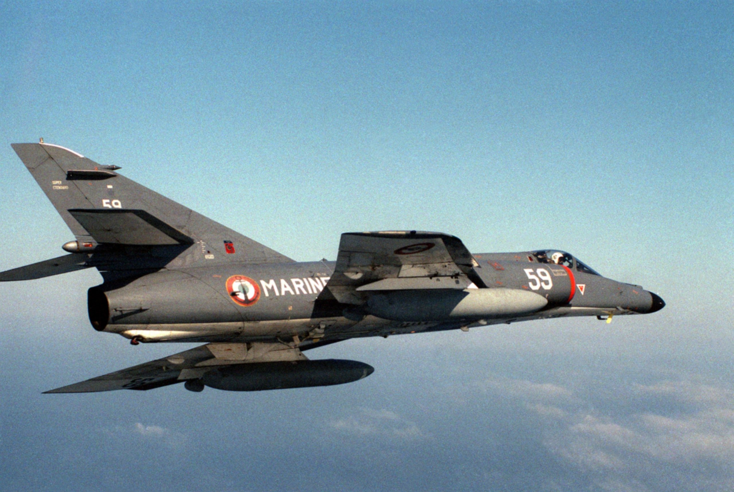 Dassault Super Etendard French naval strike fighter in flight