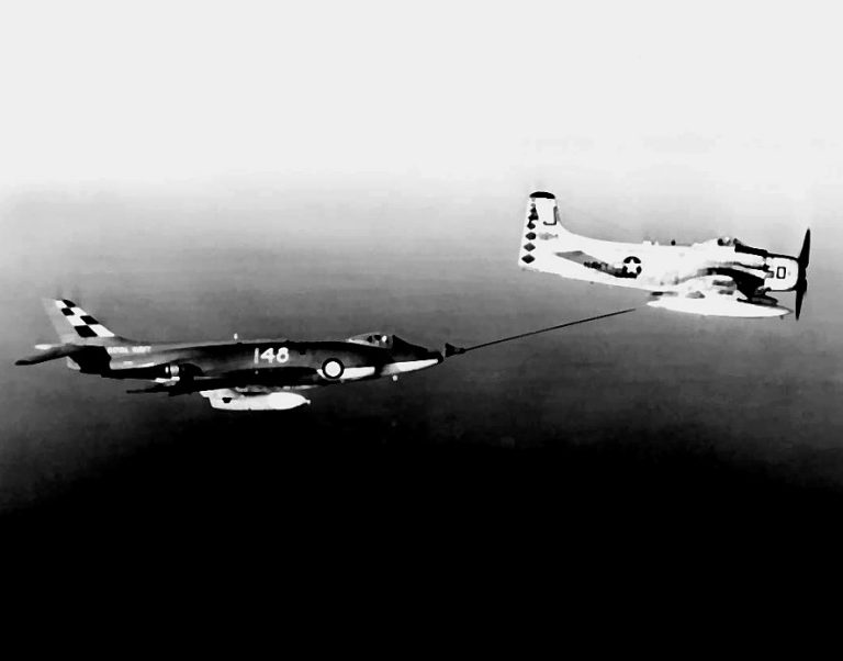 A Scimitar takes on fuel in 1960  the type later became a buddy tanker itself.
