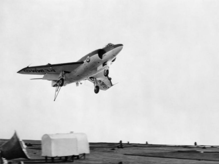A Scimitar landing aboard HMS Ark Royal in 1957  carrier flying at its most demanding.