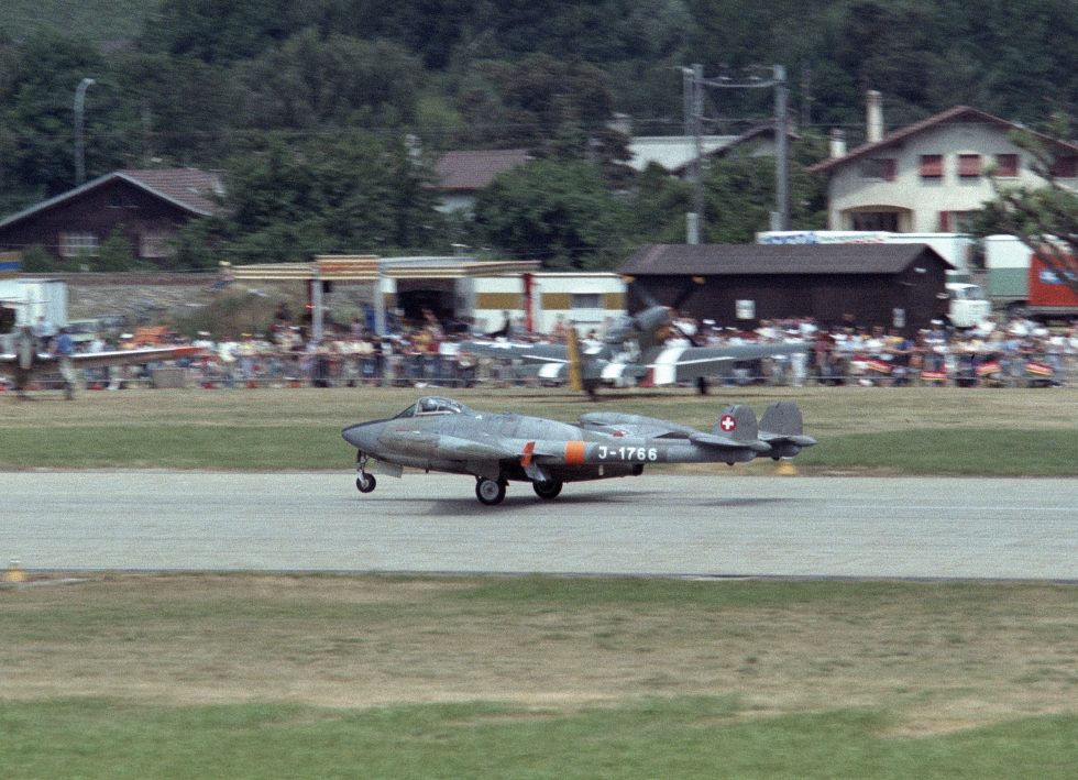 A Swiss Air Force Venom on the ground in 1982  Switzerland flew the type longer than any other nation, until 1983.