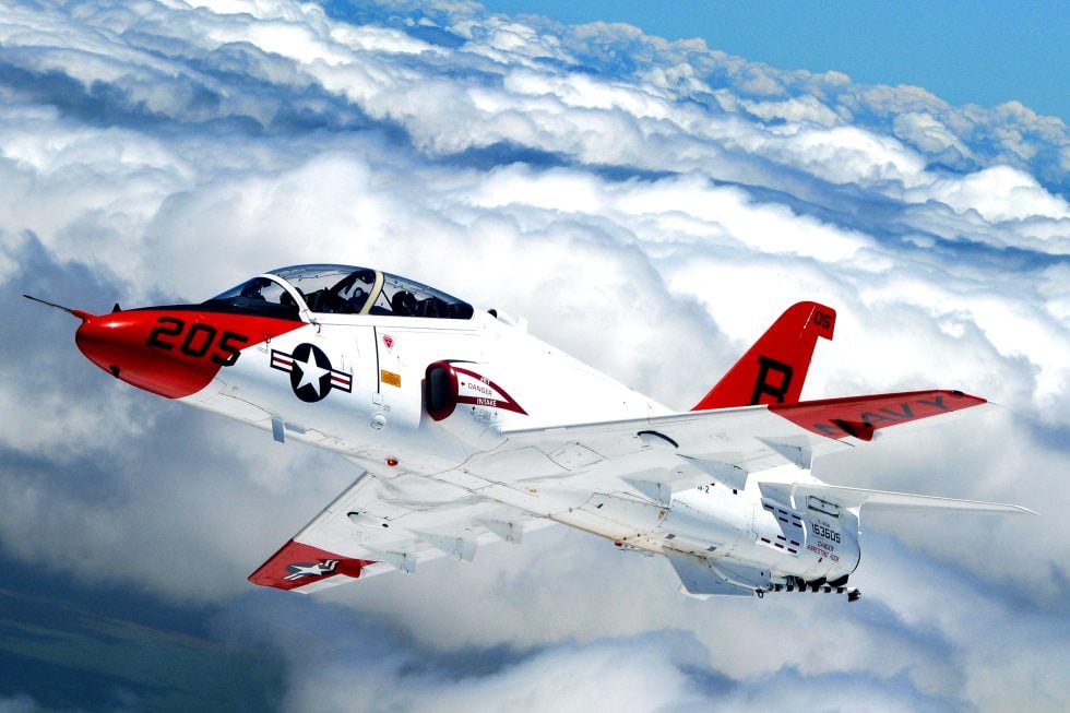 A US Navy T-45 Goshawk  the navalised Hawk that teaches carrier landings.
