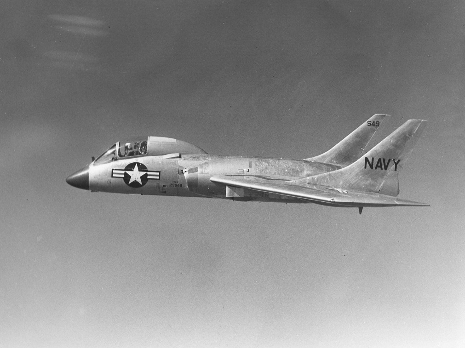 Vought F7U Cutlass tailless swept-wing US Navy carrier fighter in flight