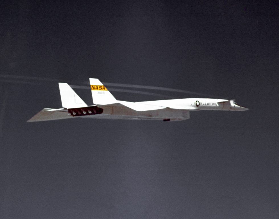 The Valkyrie cruising high over the desert  a jet designed to ride its own shock wave at Mach 3.