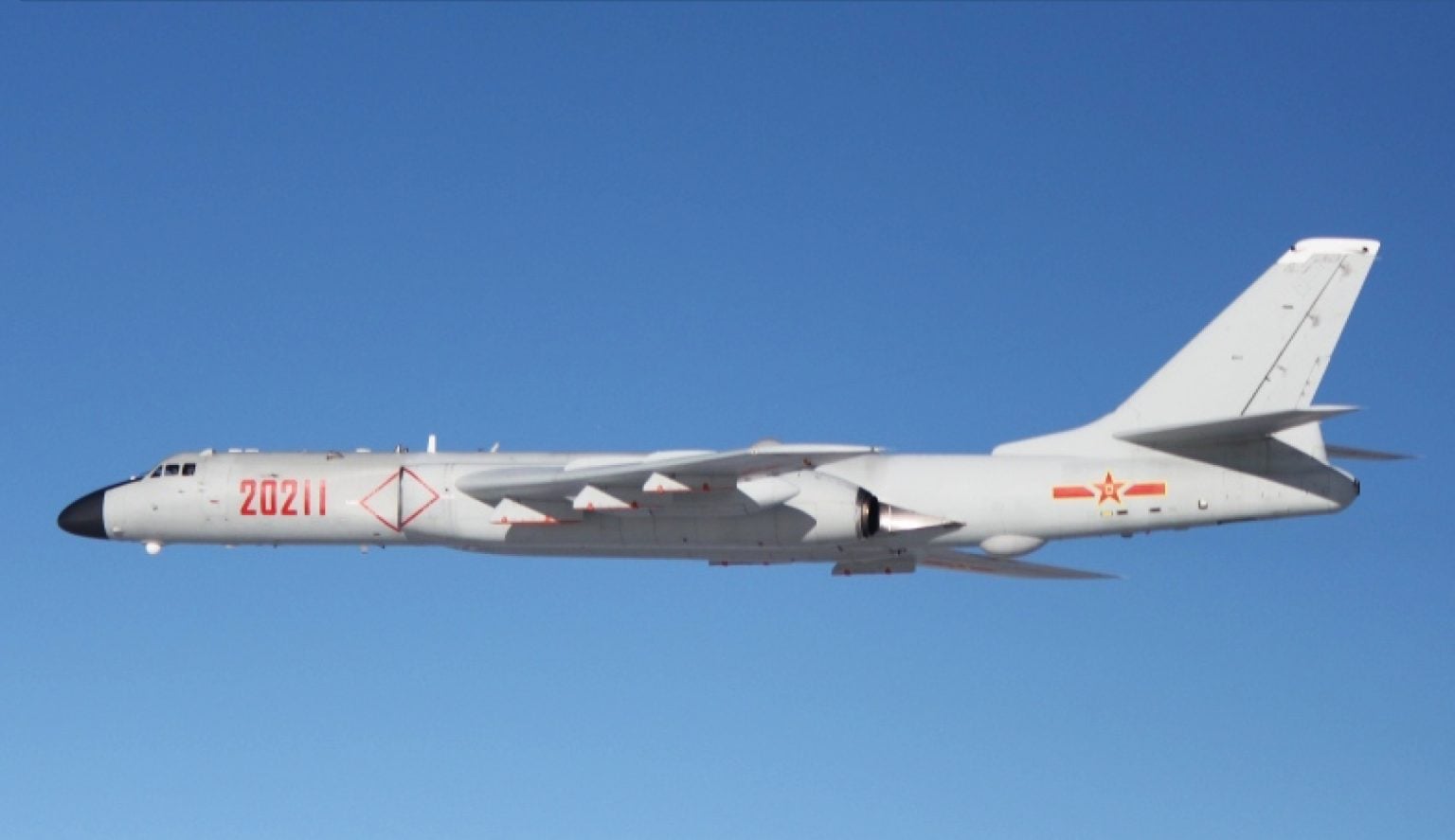 Xian H-6K strategic bomber of the Chinese air force in flight