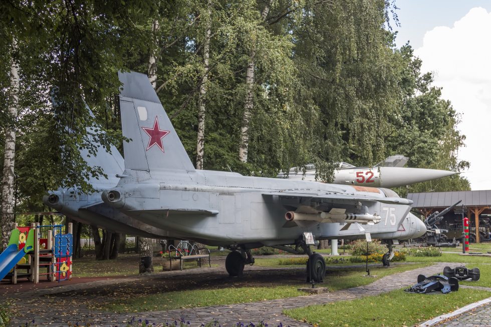A side profile of the Yak-141  note the twin tail booms and the large rear fuselage housing the R-79 vectoring engine.