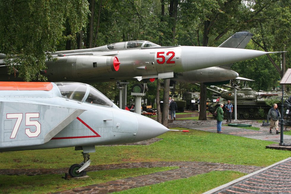 A Yak-28P Firebar interceptor on display the radar-nosed air-defence variant.