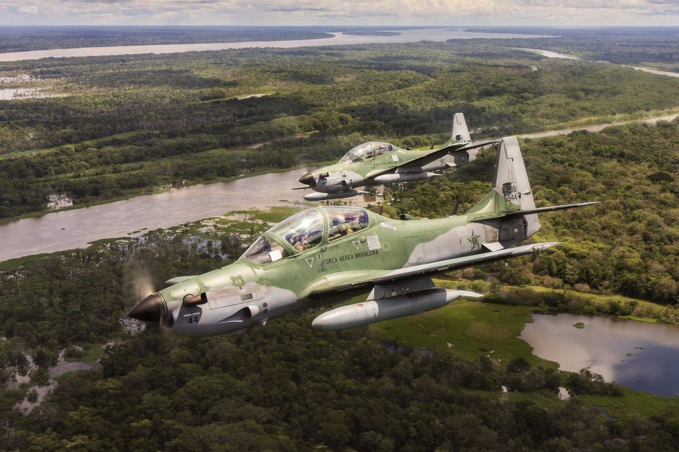 A Brazilian Air Force A-29 Super Tucano over the Amazon  the mission the aircraft was built for.