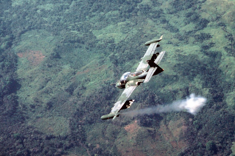 An OA-37B firing a rocket  the Dragonfly in its element as a close-support attacker.