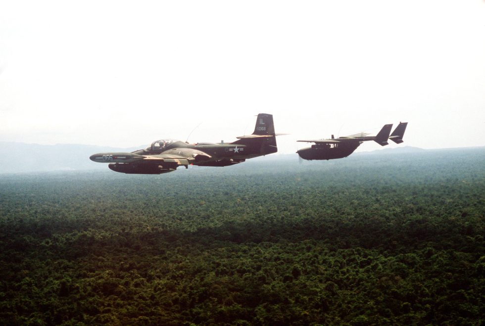 A Cessna OA-37B Dragonfly in flight  the little attacker built from the T-37 trainer.