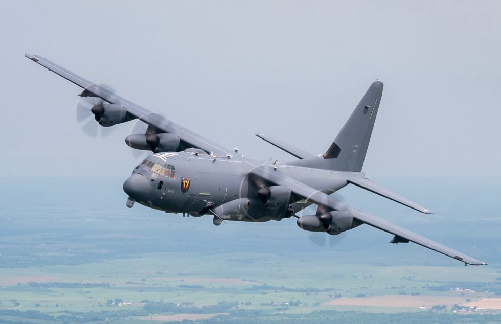A modern AC-130 gunship on operations  the airframe that carries the 105 mm howitzer aloft.