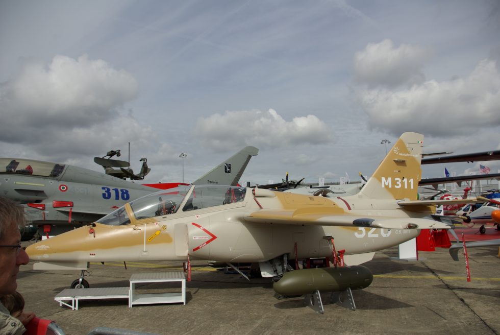 The Aermacchi M-311 the M-345s direct predecessor, shown for lineage.