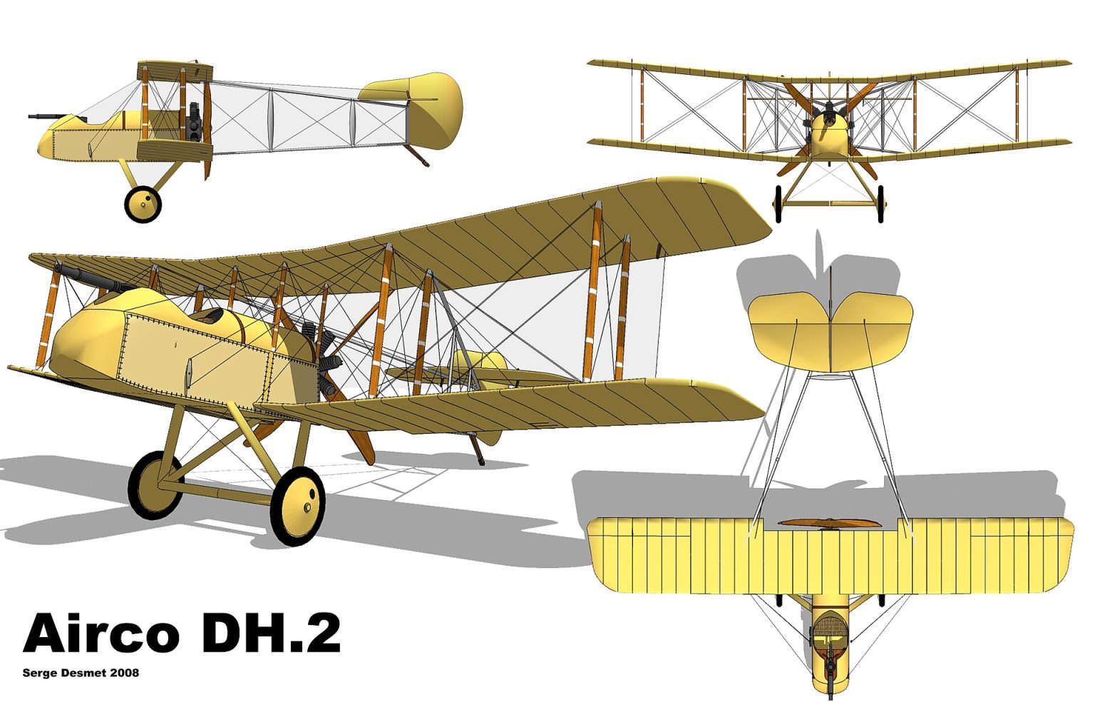 Three-view general-arrangement drawing of the Airco DH.2