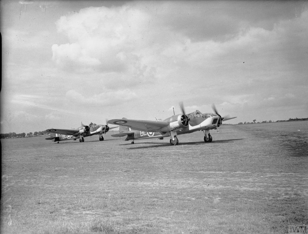 Bristol Blenheim bombers of No. 40 Squadron RAF over Wyton